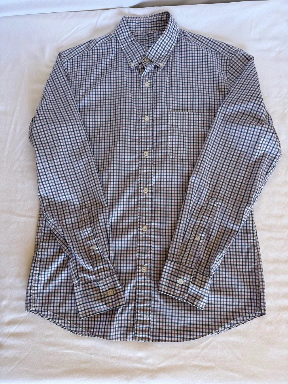 J. Crew Men's Blue and White Check Button-Down Shirt